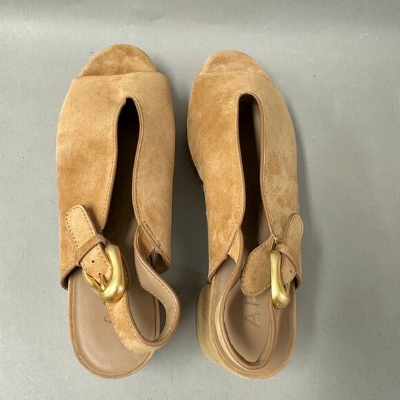 Aerosoles Cornelia Tan Suede Leather Peep Toe Slingback Platform Sandal Size 9.5 - Picture 7 of 15